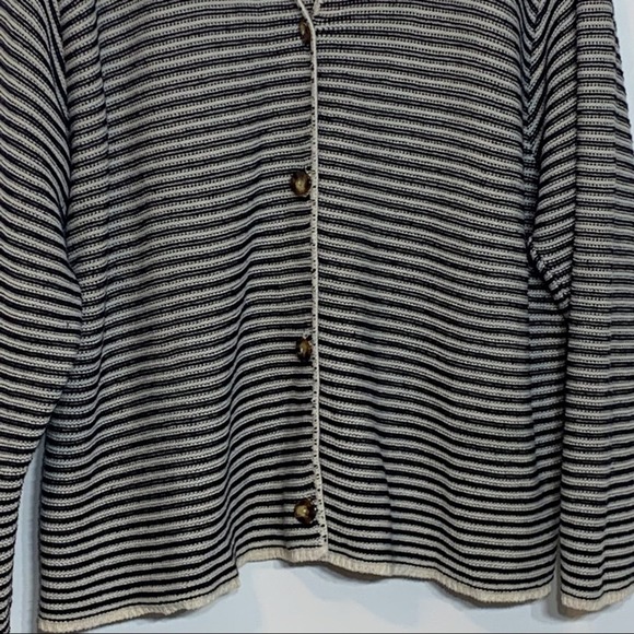 EUC Denim & Co black, white, and gray striped button down sweater - Picture 2 of 6